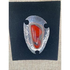 Handcrafted Sterling Silver Shield Pendant w/ Red Agate – Signed 2010